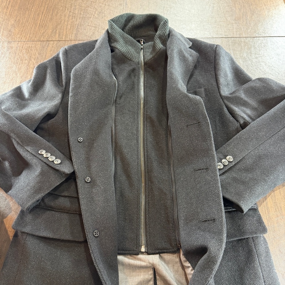 Egara Men's Black Wool-Blend Overcoat Jacket with Inside Zip Up Sz M - Picture 4 of 10